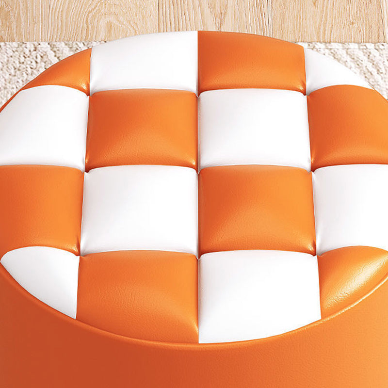 Minimalist Wood Leather Checkerboard Low Stool — Purple