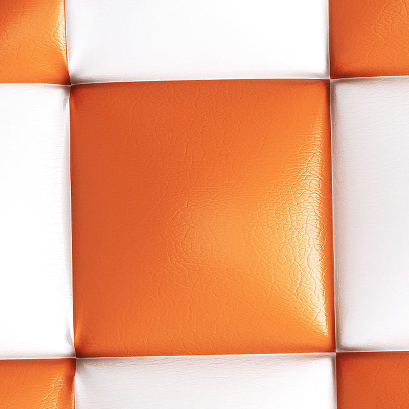 Minimalist Wood Leather Checkerboard Low Stool — Blue