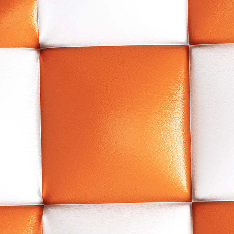 Minimalist Wood Leather Checkerboard Low Stool — Blue