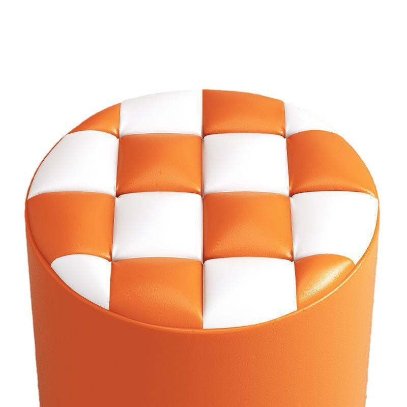 Minimalist Wood Leather Checkerboard Low Stool — Pink