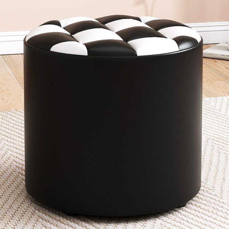 Minimalist Wood Leather Checkerboard Low Stool — Green