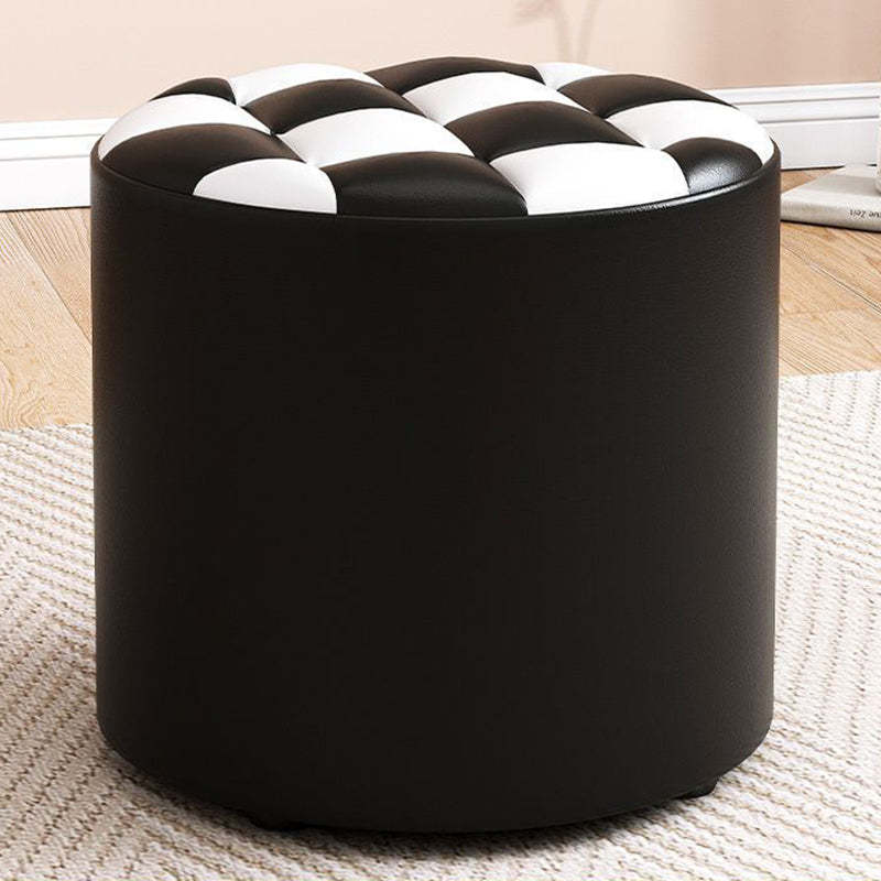Minimalist Wood Leather Checkerboard Low Stool — Green