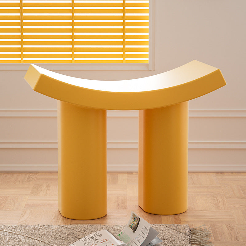 Nordic Plastic Curved Cylinder Low Stool for Entryway — Blue