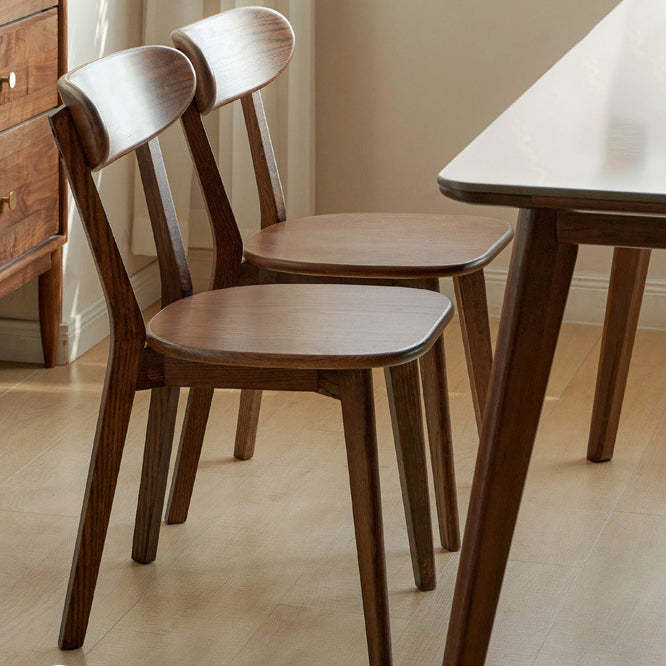 Vintage Rubberwood Curved Back Dining Chair — Original Wood Color