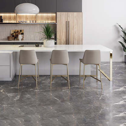 Minimalist PU Leather Steel Curved Bar Stool — Gray