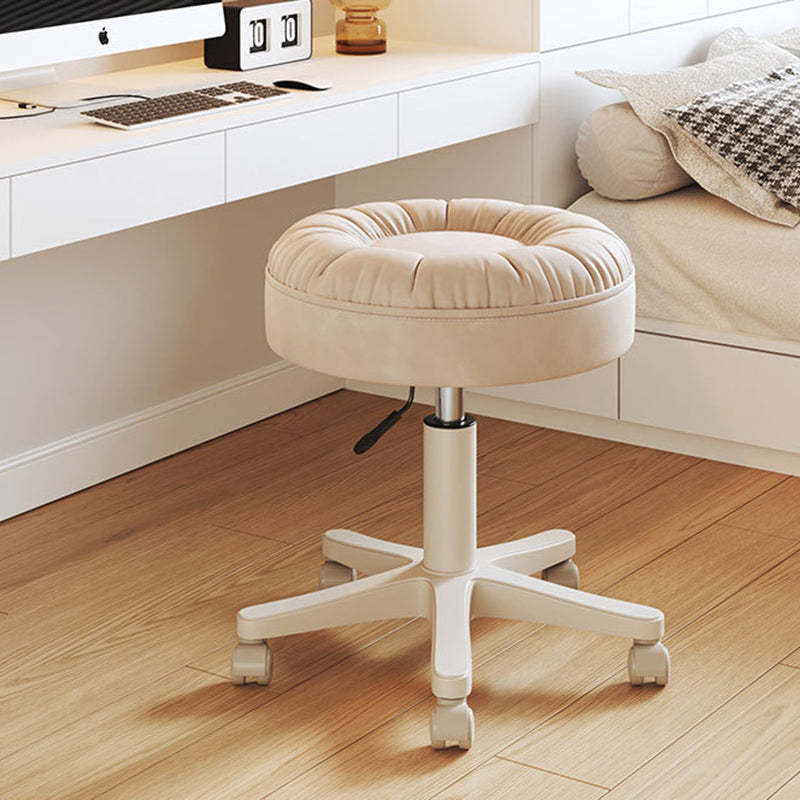 Minimalist Leather Nylon Round Vanity Stool — Black