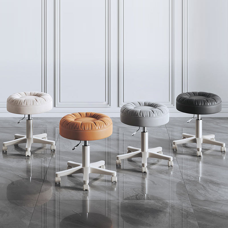Minimalist Leather Nylon Round Vanity Stool — Light Gray