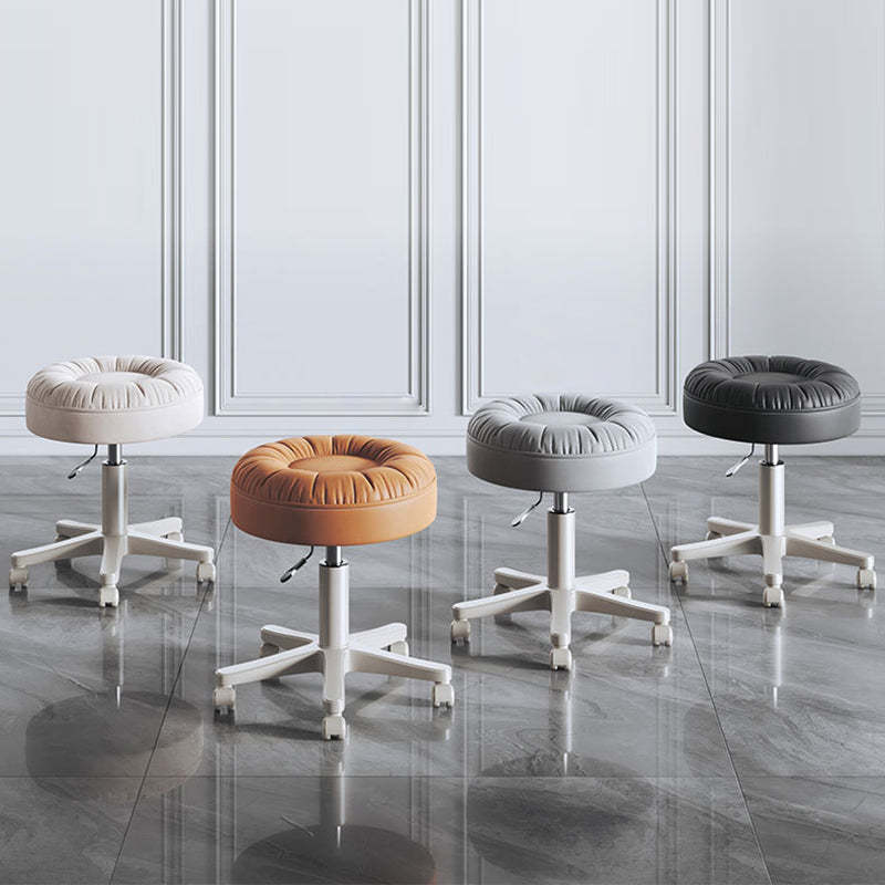 Minimalist Leather Nylon Round Vanity Stool — Light Gray