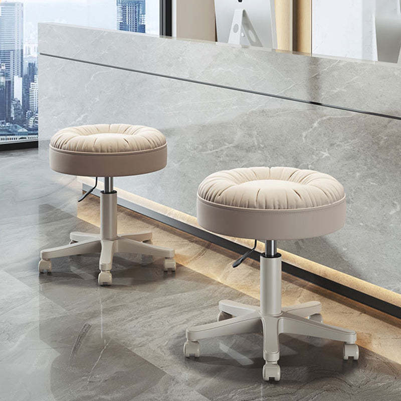Minimalist Leather Nylon Round Vanity Stool — Beige