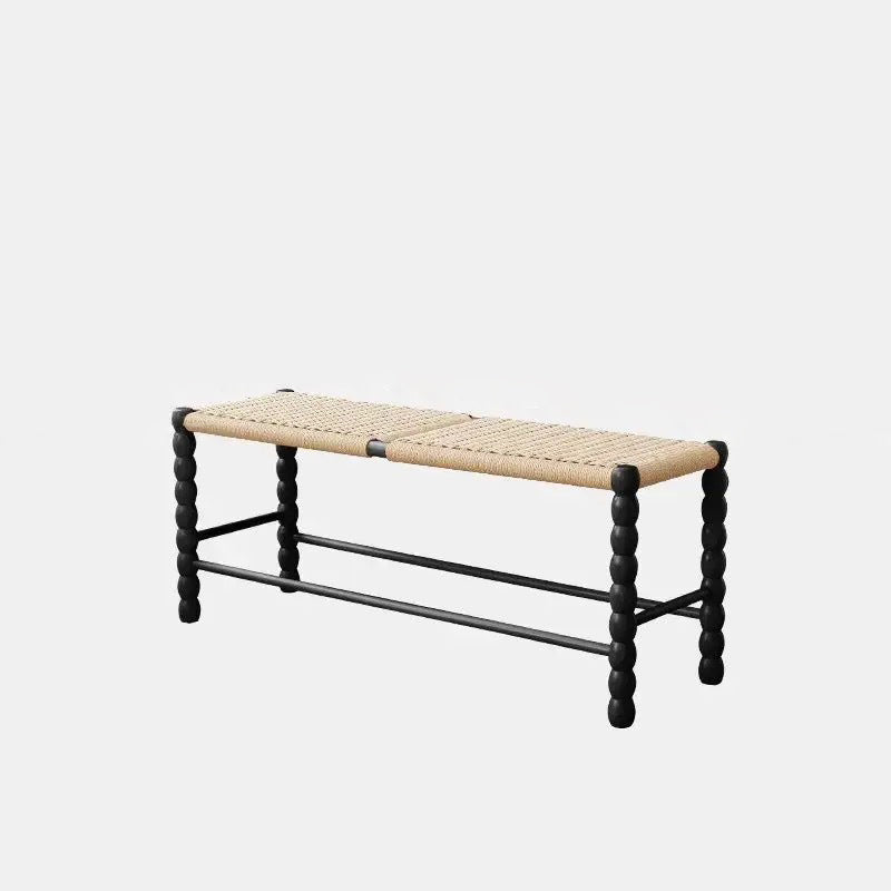 Vintage Rope Wood Rectangular Low Stool