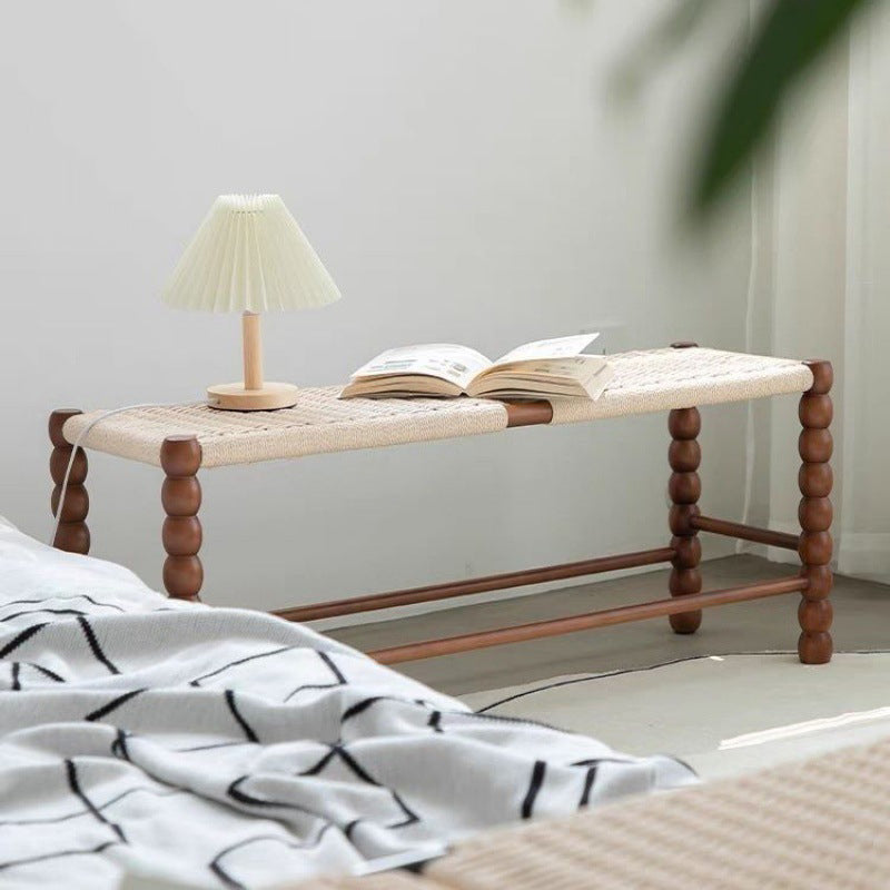 Vintage Rope Wood Rectangular Low Stool