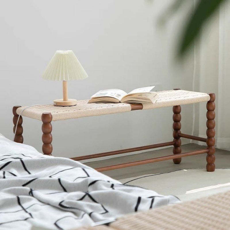 Vintage Rope Wood Rectangular Low Stool