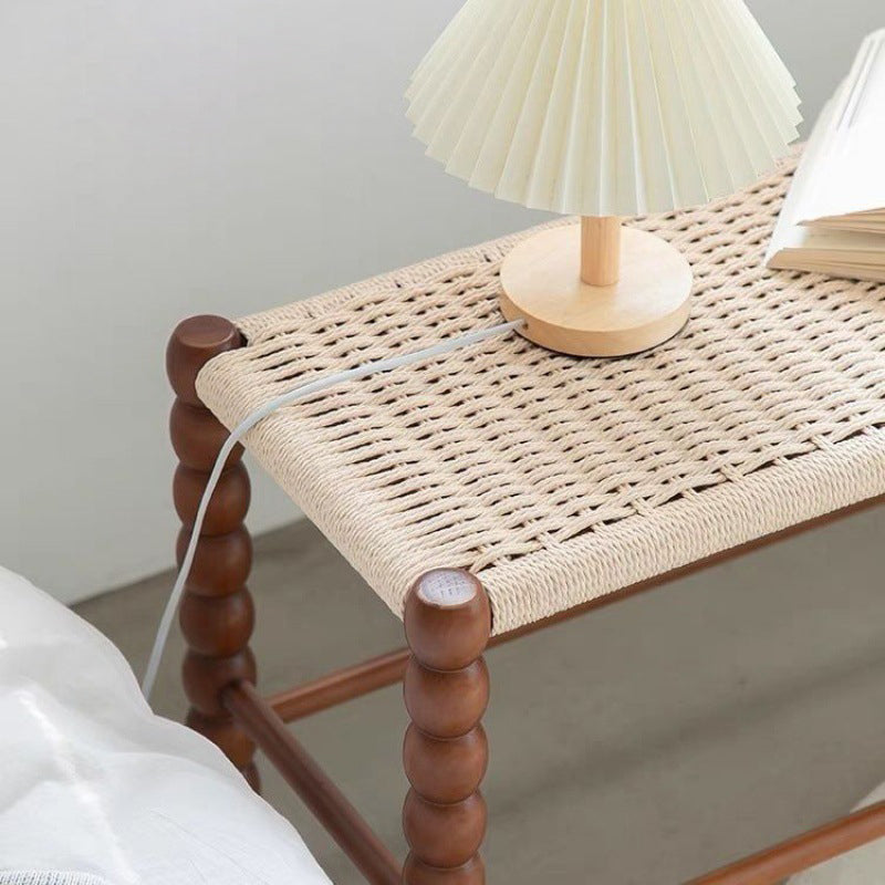 Vintage Rope Wood Rectangular Low Stool