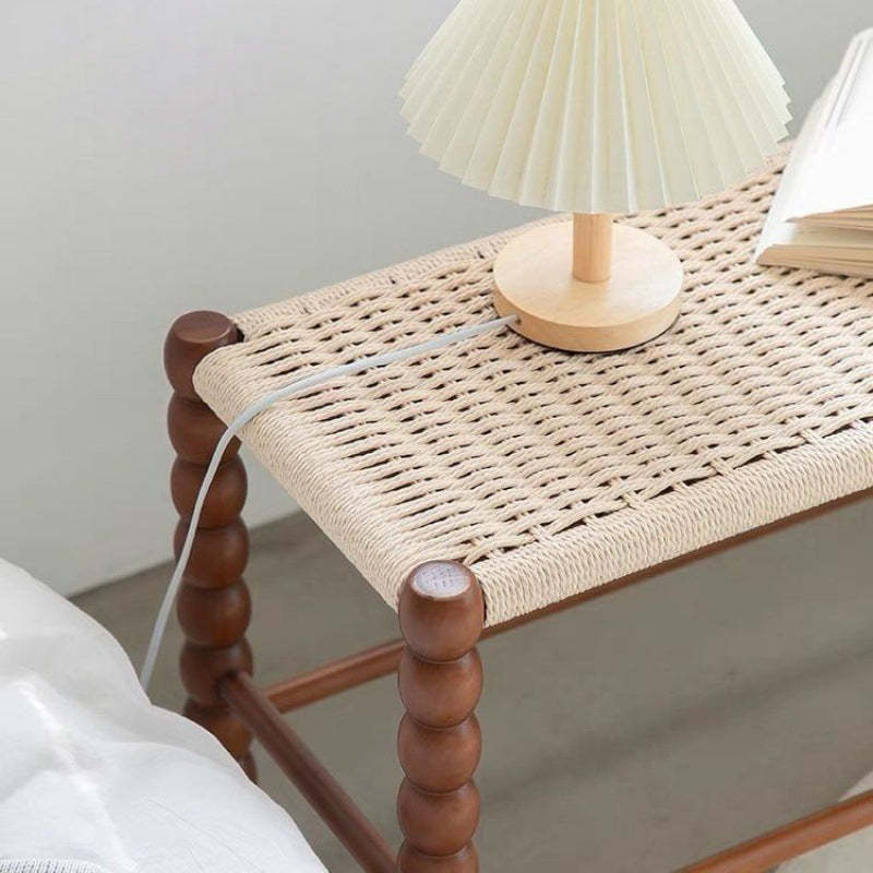 Vintage Rope Wood Rectangular Low Stool