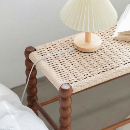 Vintage Rope Wood Rectangular Low Stool