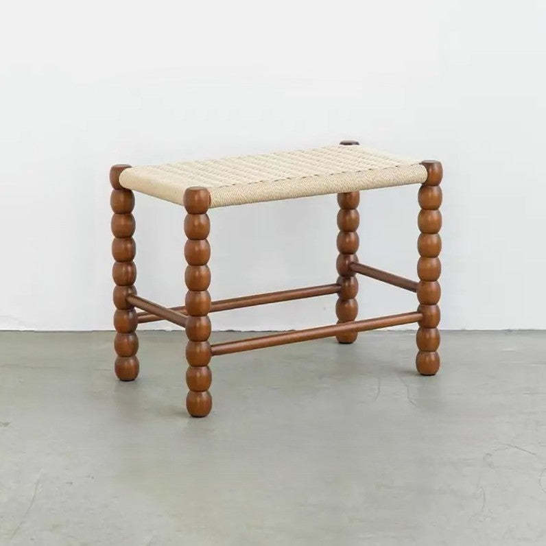 Vintage Rope Wood Rectangular Low Stool