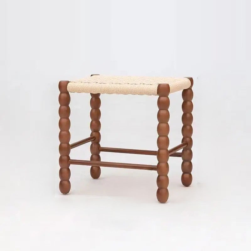 Vintage Rope Wood Rectangular Low Stool