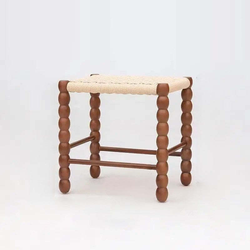 Vintage Rope Wood Rectangular Low Stool