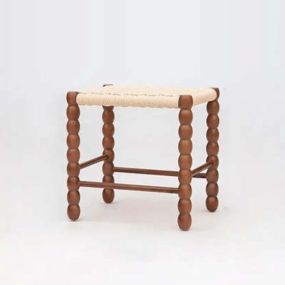 Vintage Rope Wood Rectangular Low Stool