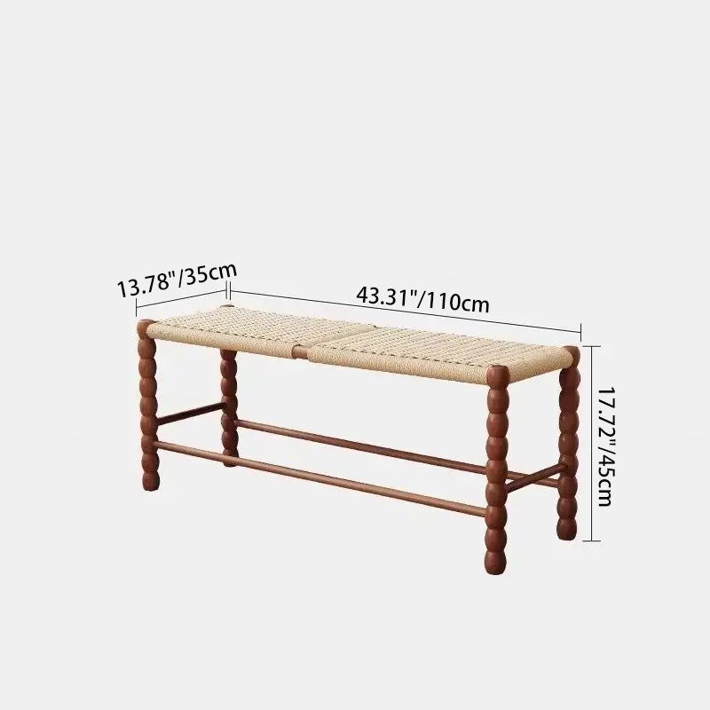 Vintage Rope Wood Rectangular Low Stool — Black