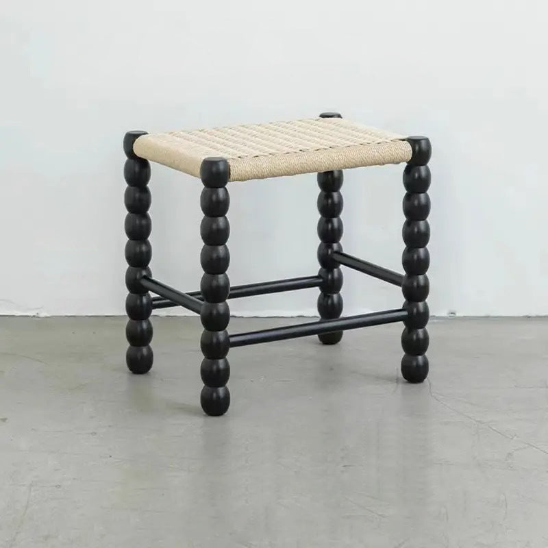 Vintage Rope Wood Rectangular Low Stool