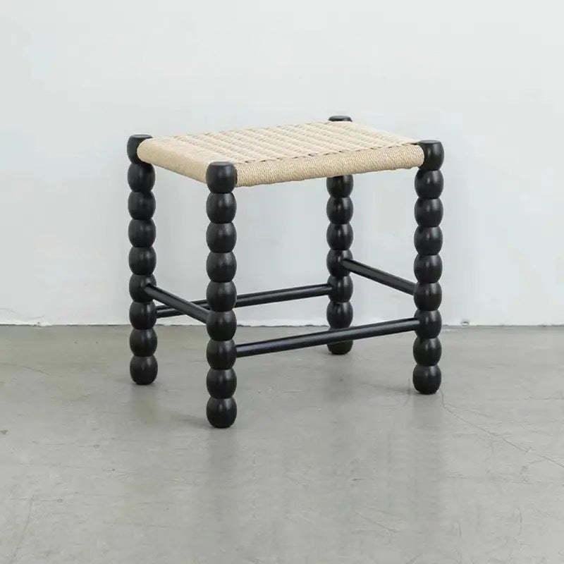 Vintage Rope Wood Rectangular Low Stool