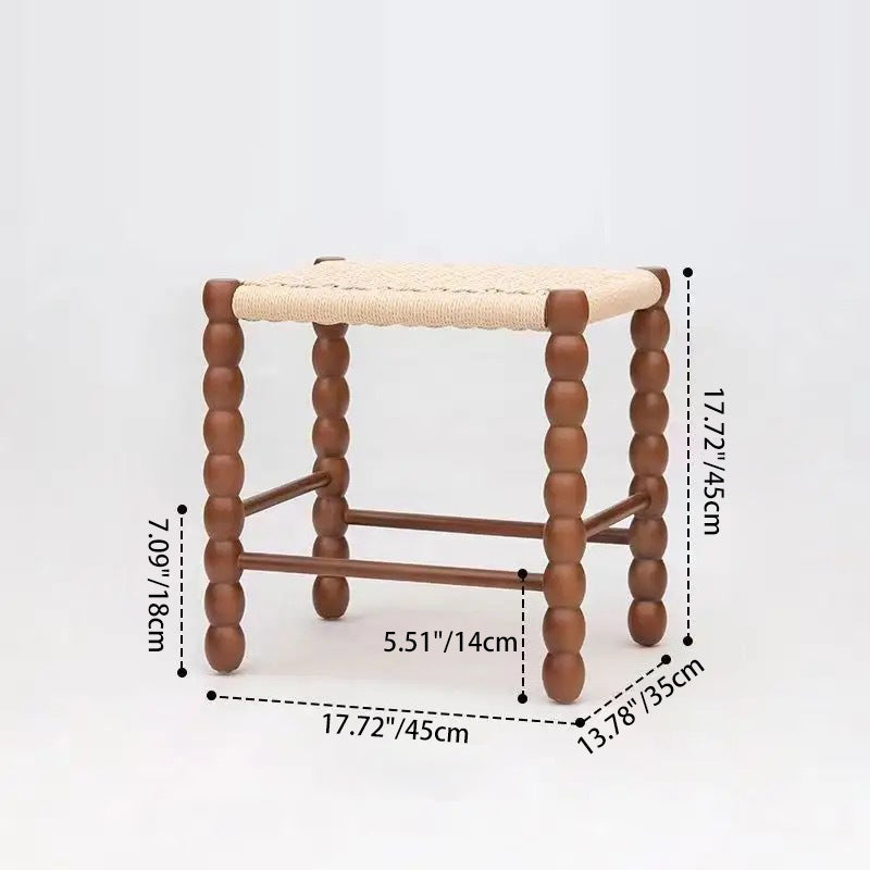 Vintage Rope Wood Rectangular Low Stool — Black