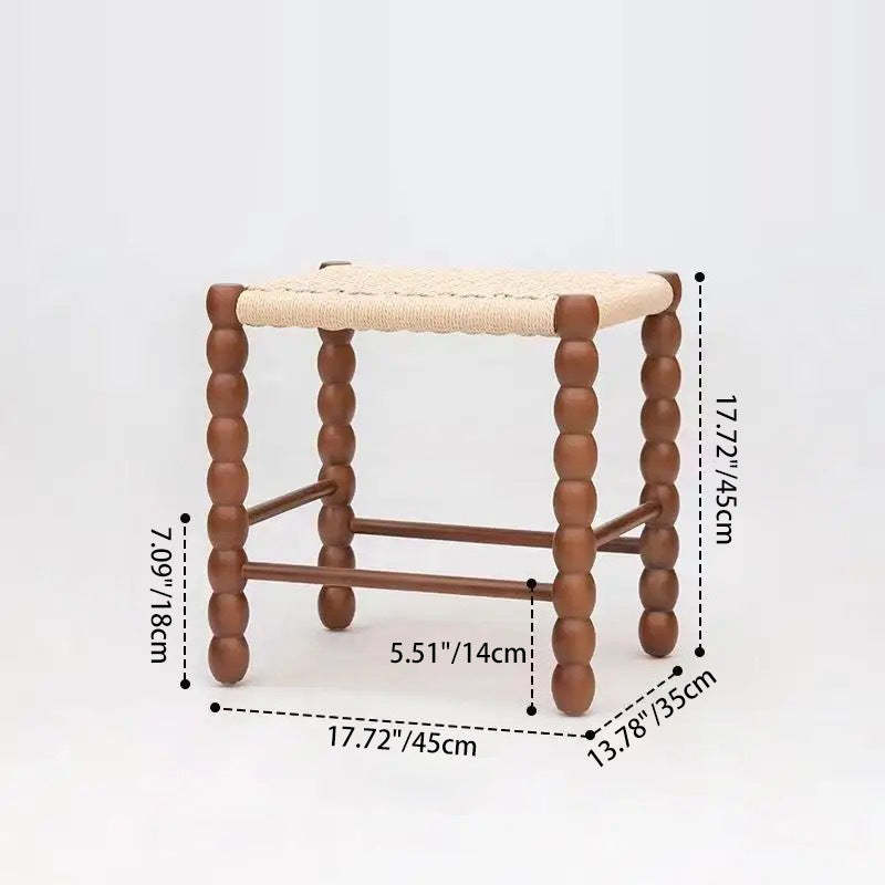 Vintage Rope Wood Rectangular Low Stool — Black