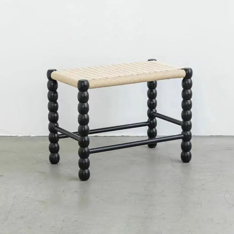 Vintage Rope Wood Rectangular Low Stool