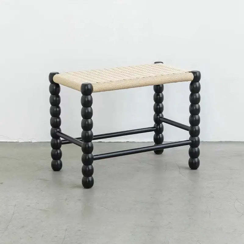 Vintage Rope Wood Rectangular Low Stool