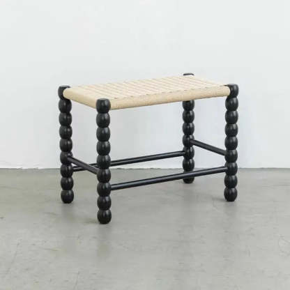 Vintage Rope Wood Rectangular Low Stool