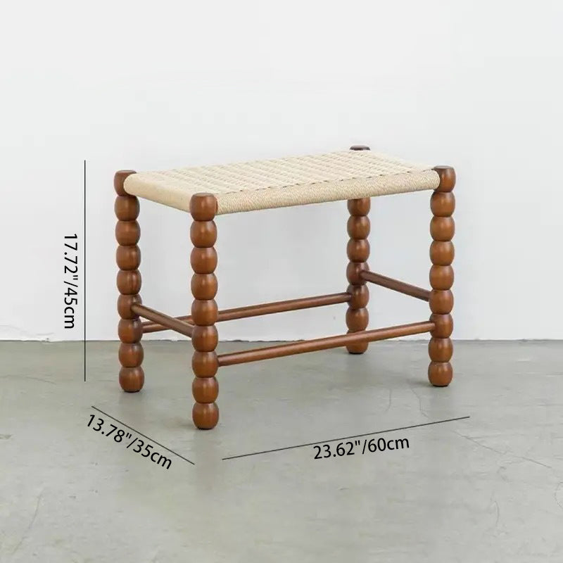 Vintage Rope Wood Rectangular Low Stool — Walnut Color