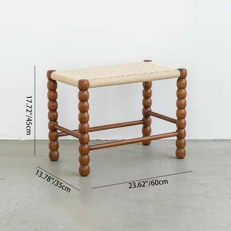 Vintage Rope Wood Rectangular Low Stool — Walnut Color