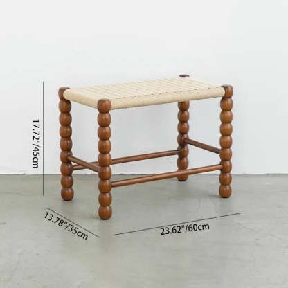 Vintage Rope Wood Rectangular Low Stool — Walnut Color