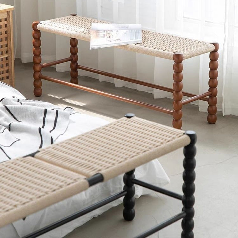 Vintage Rope Wood Rectangular Low Stool