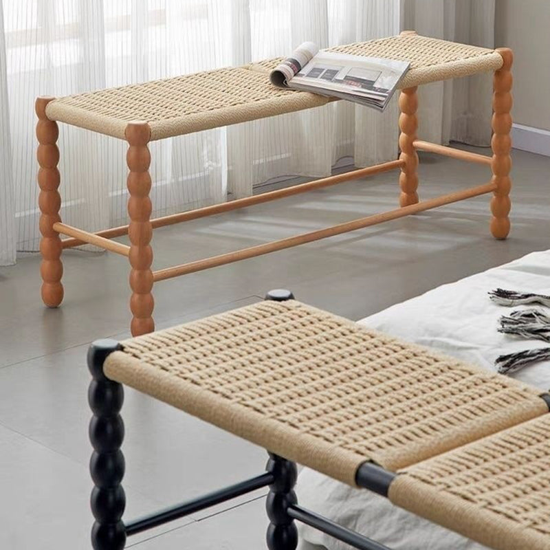 Vintage Rope Wood Rectangular Low Stool — Walnut Color