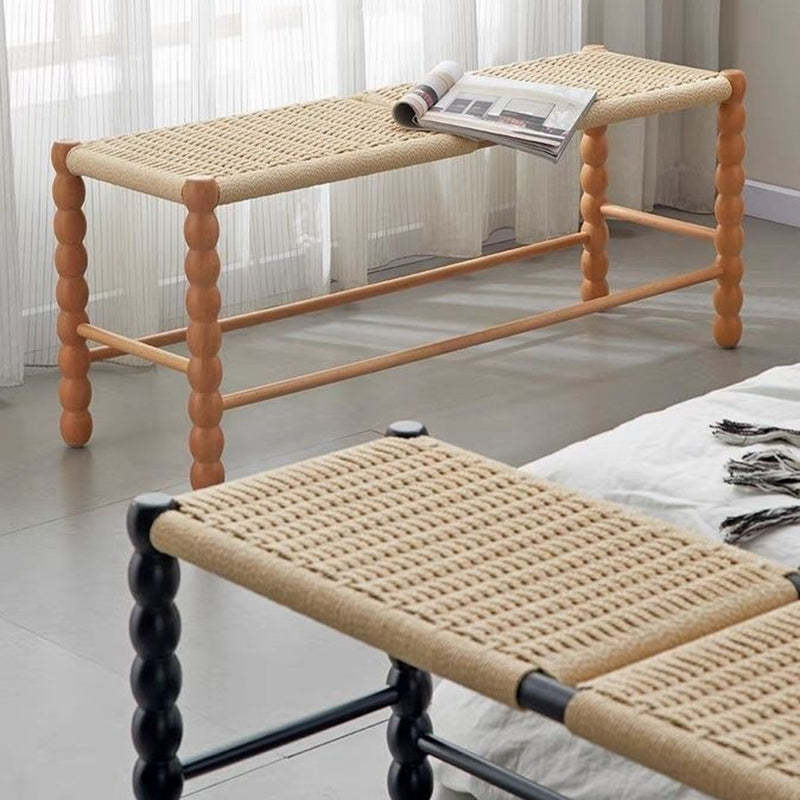 Vintage Rope Wood Rectangular Low Stool — Walnut Color