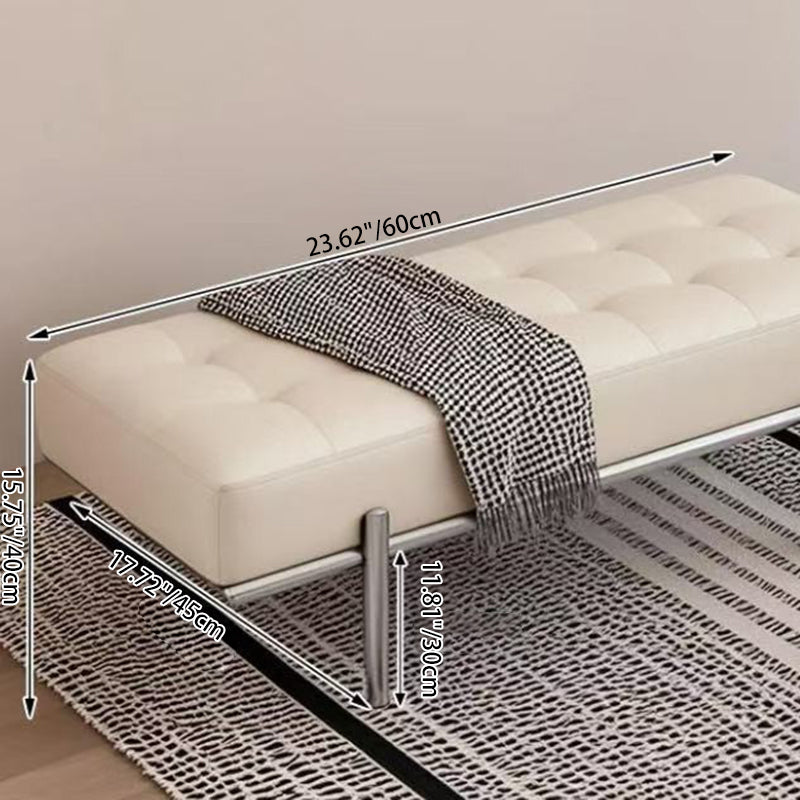 Minimalist Leather Stainless Steel Rectangular Bench