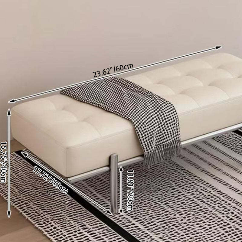 Minimalist Leather Stainless Steel Rectangular Bench
