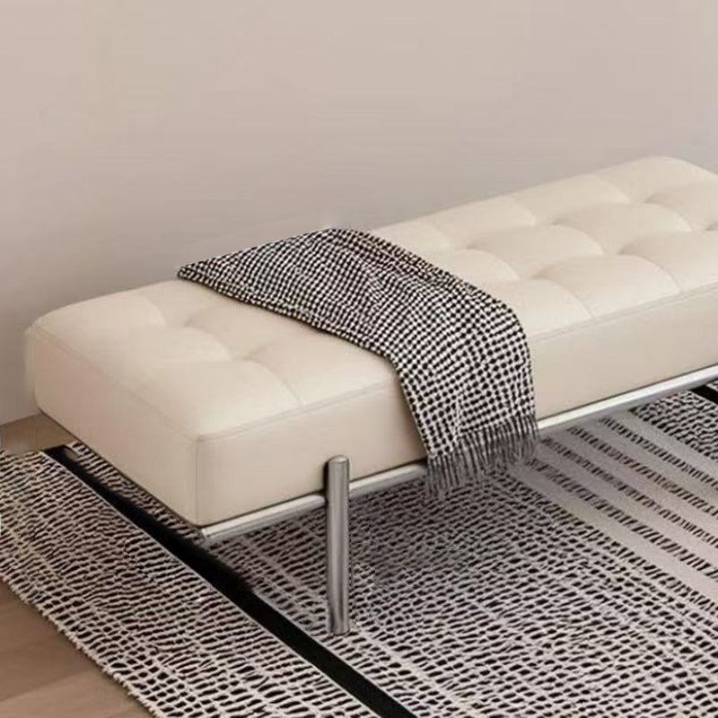 Minimalist Leather Stainless Steel Rectangular Bench — Brown