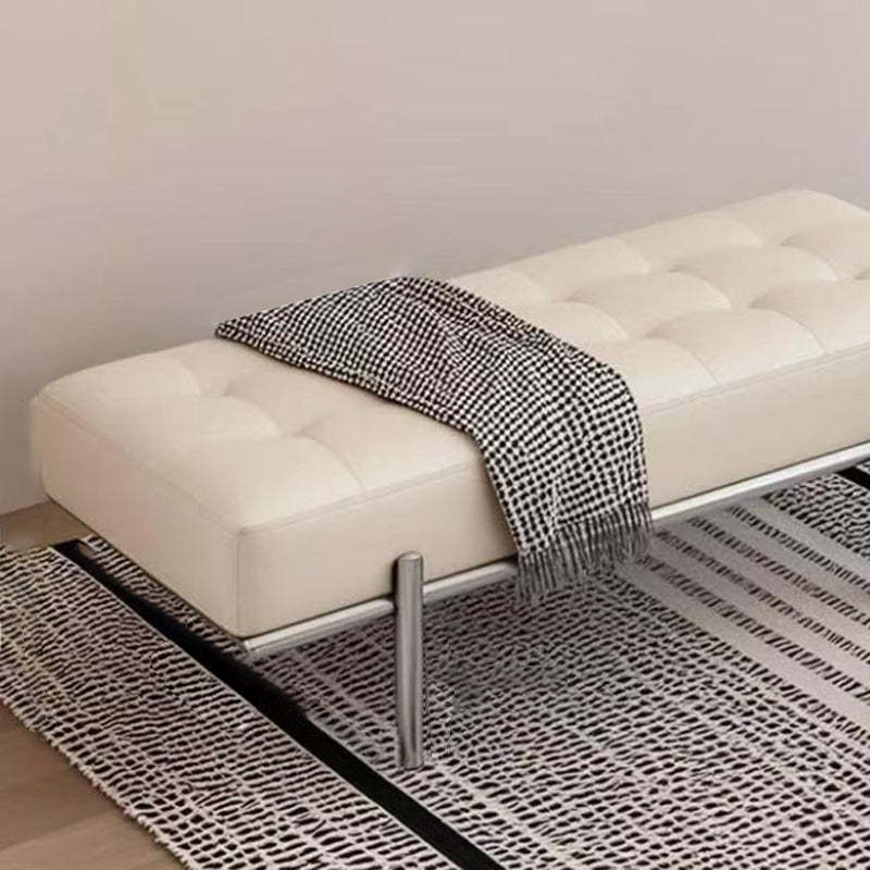 Minimalist rectangular stainless white shoe benches in leather