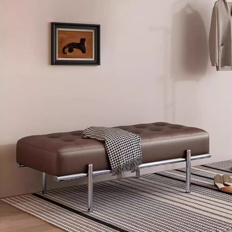 Minimalist Leather Stainless Steel Rectangular Bench — Black