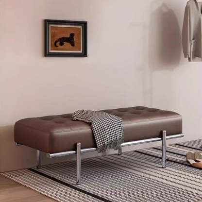 Minimalist Leather Stainless Steel Rectangular Bench — Black