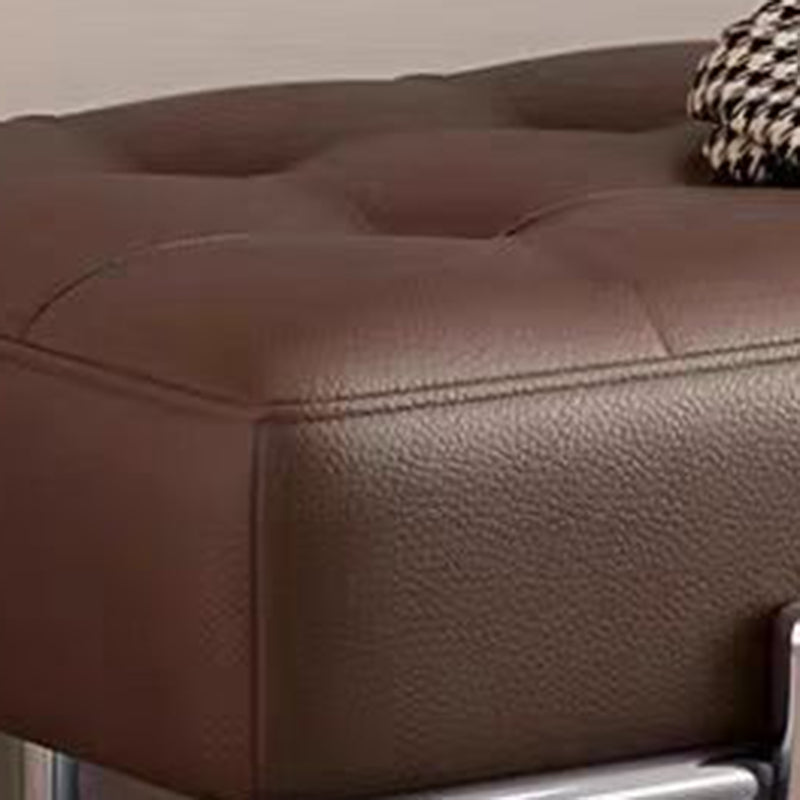Minimalist Leather Stainless Steel Rectangular Bench