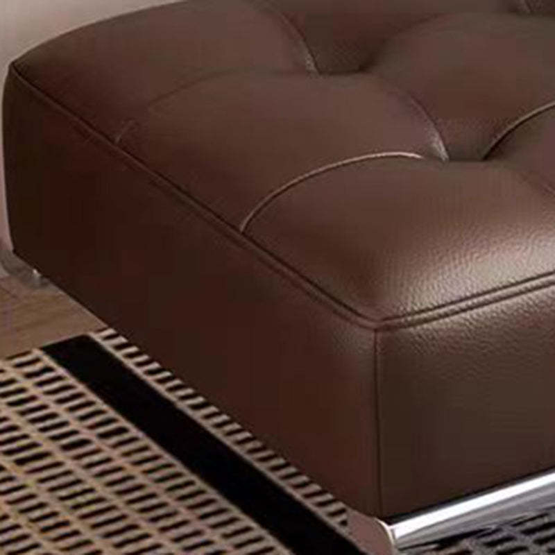 Minimalist Leather Stainless Steel Rectangular Bench