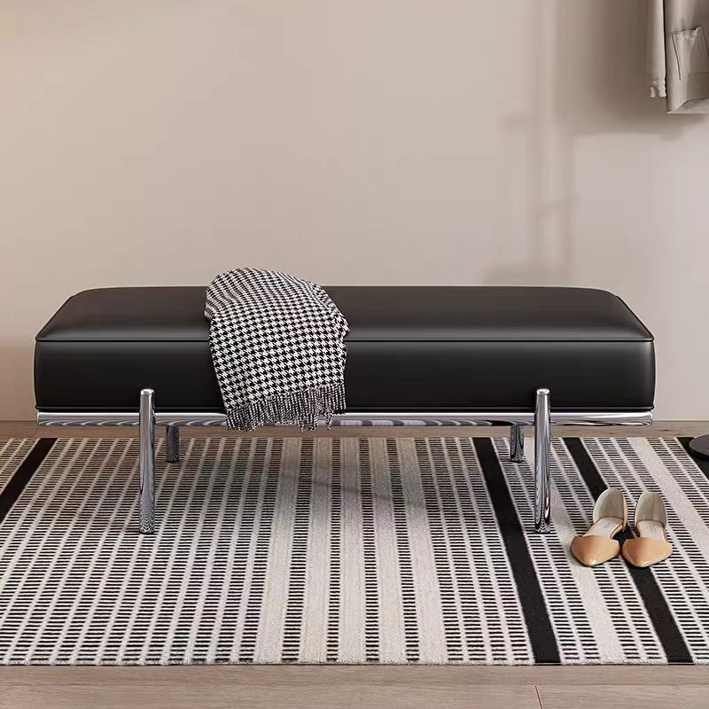 Minimalist Leather Stainless Steel Rectangular Bench