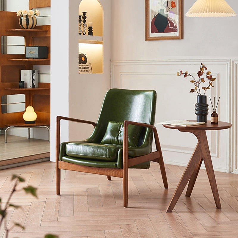 Nordic Leather Fabric Wood Accent Chair