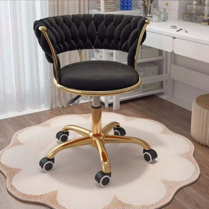 Nordic Velvet Metal Round Vanity Stool — Gray