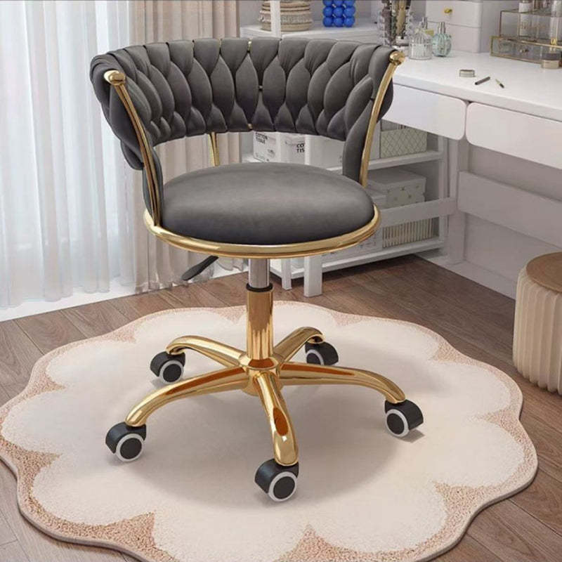 Nordic Velvet Metal Round Vanity Stool — Beige