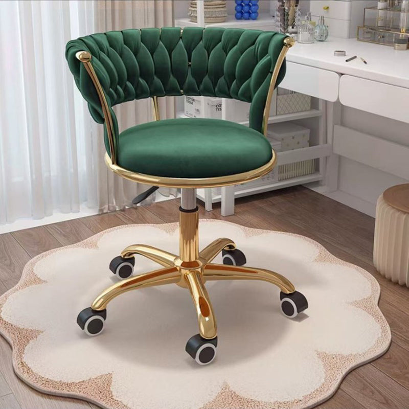Nordic Velvet Metal Round Vanity Stool — Black